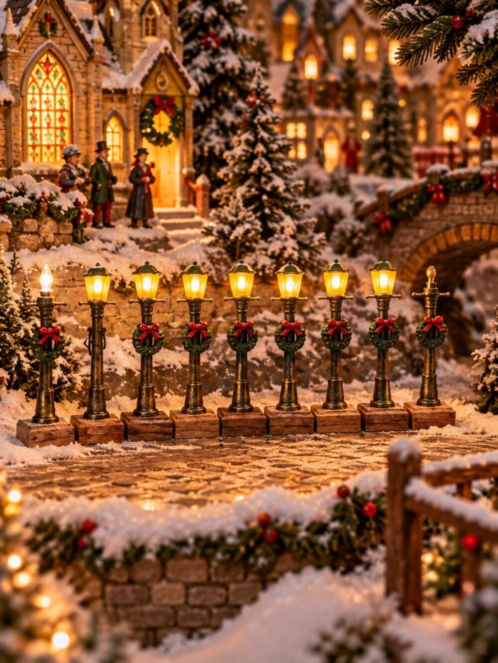 Vintage Kurt Adler Set of 10 Victorian Christmas Village Street Lights